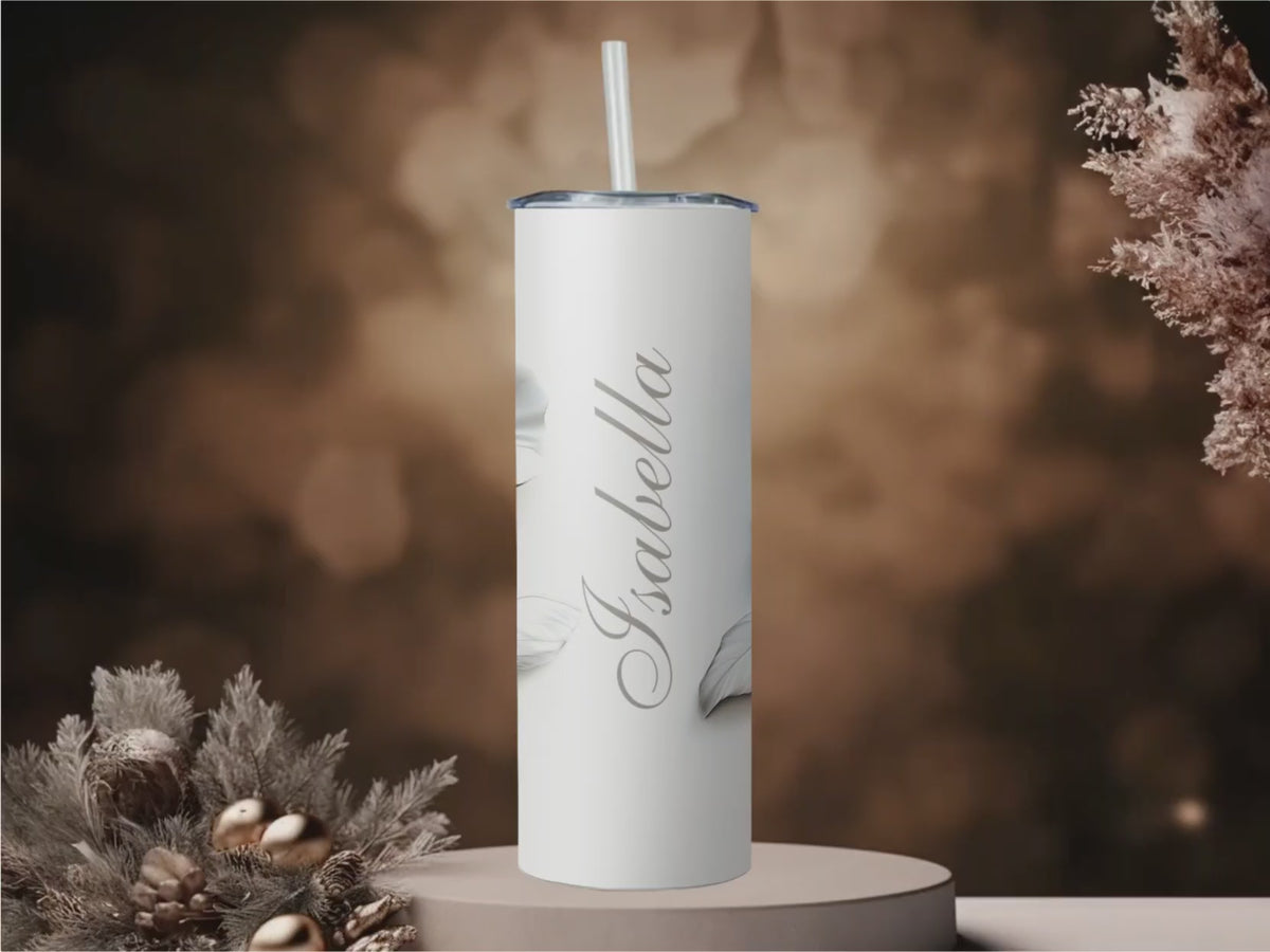 Personalized 3D Papercut Flower Tumbler | Custom Name, Minimalist Bridal Gift (20oz)
