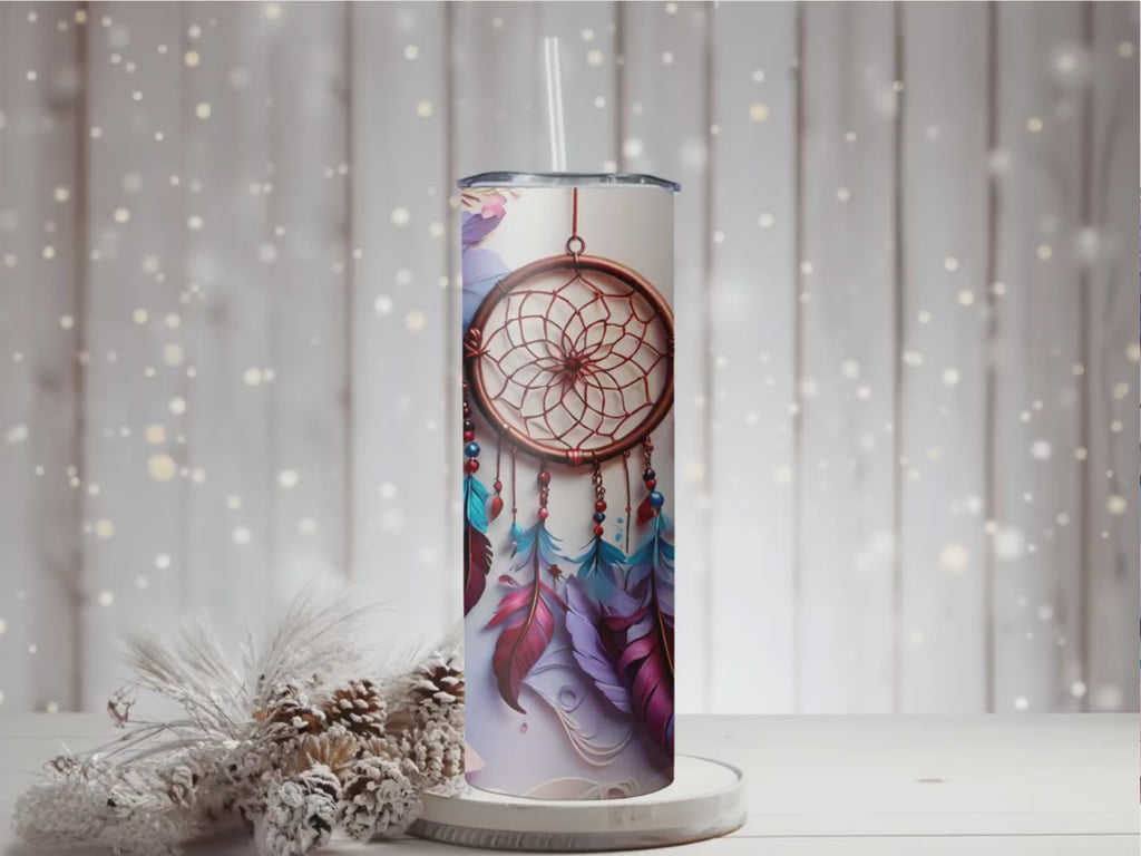 3D Dreamcatcher Floral Tumbler | Purple Teal Boho Travel Mug (20oz)