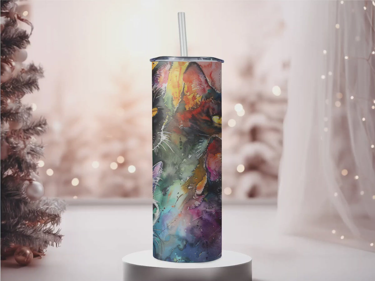 Watercolor Black Cat Abstract 20oz Skinny Tumbler