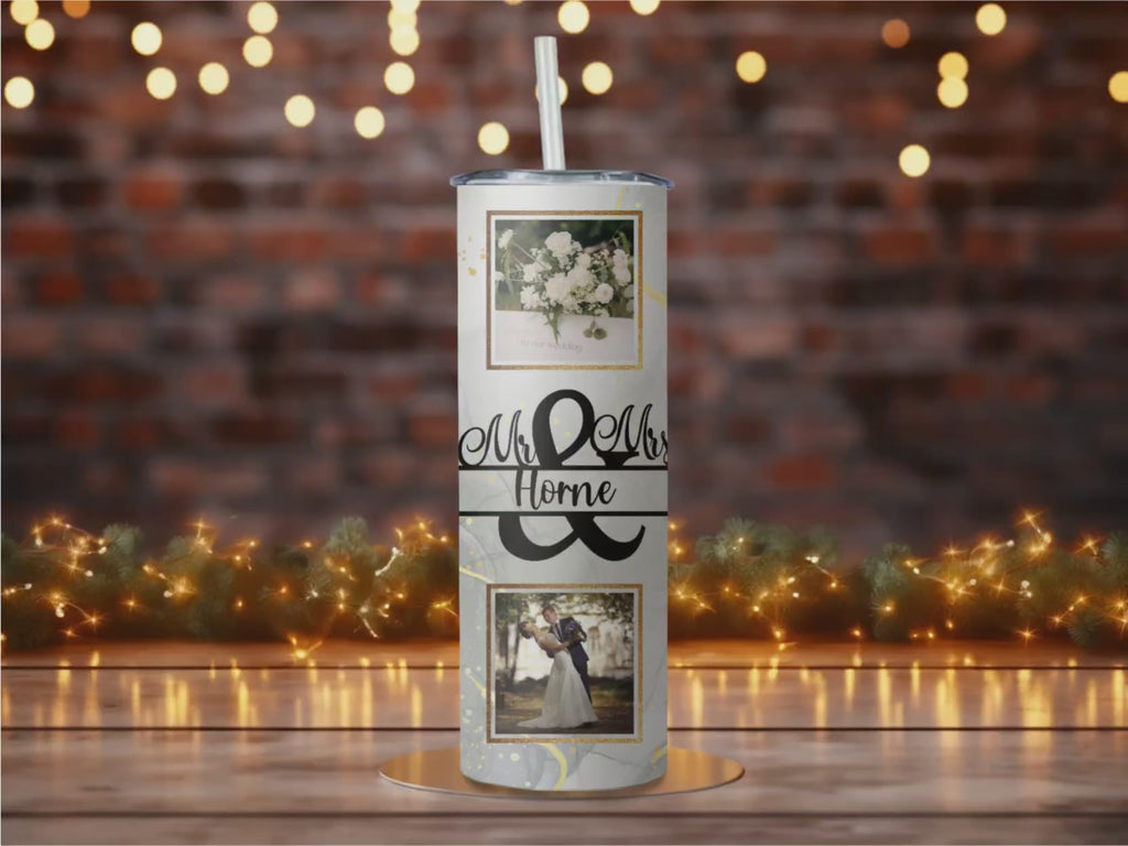 Personalized Wedding Photo Tumbler | Custom Collage, Monogram (20oz)