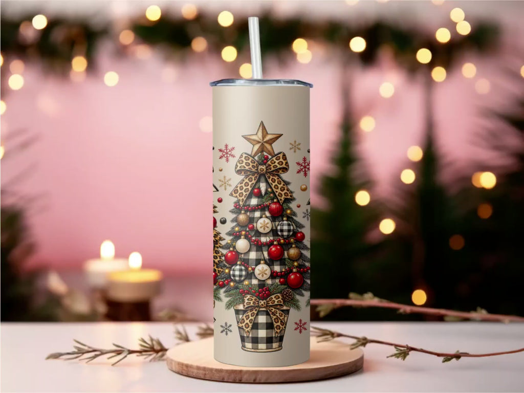 Leopard Christmas Tree 20oz Skinny Tumbler Boho Country Festive