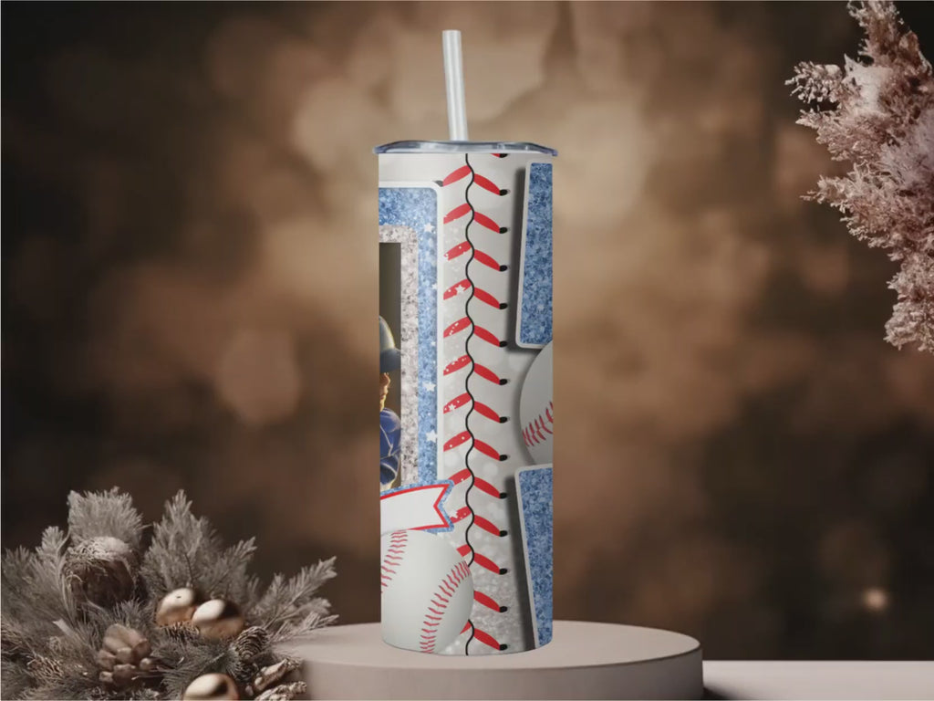 Personalized Baseball Mom Tumbler | Custom Player Photo, Glitter Name (20oz)