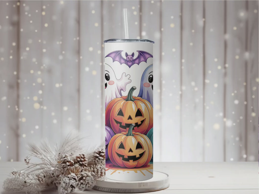Halloween Ghosts Pumpkins Tumbler, Spooky Season Travel Mug with Lid, Stainless Steel Insulated Cup