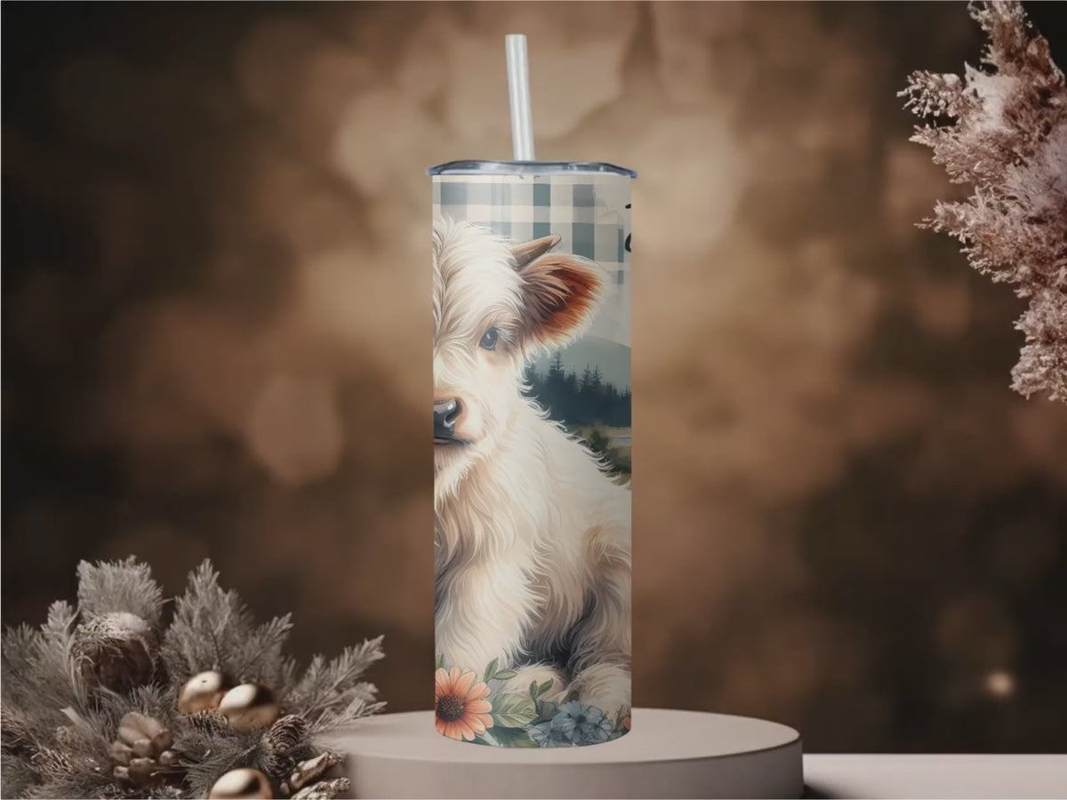 Highland Calf Tumbler – Cow Lover Gift, Rustic Farmhouse Style (20oz)
