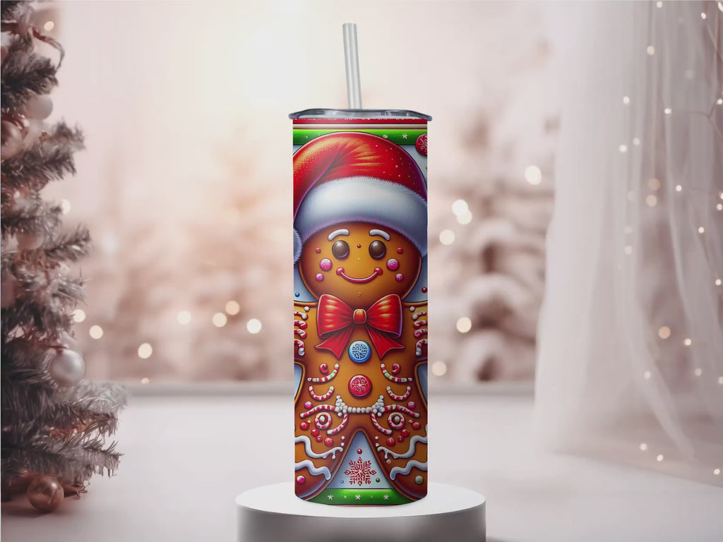 Vibrant Santa Gingerbread Man 20oz Skinny Tumbler