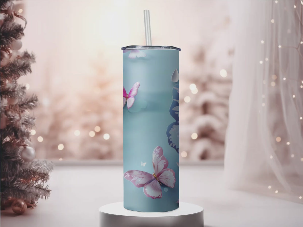 3D Pastel Butterfly Tumbler