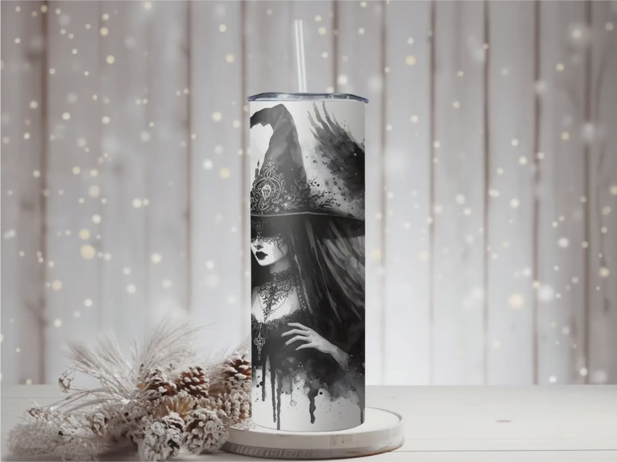 Gothic Witch Watercolor Tumbler | Owl Familiar, Lace Masquerade (20oz Stainless Steel)