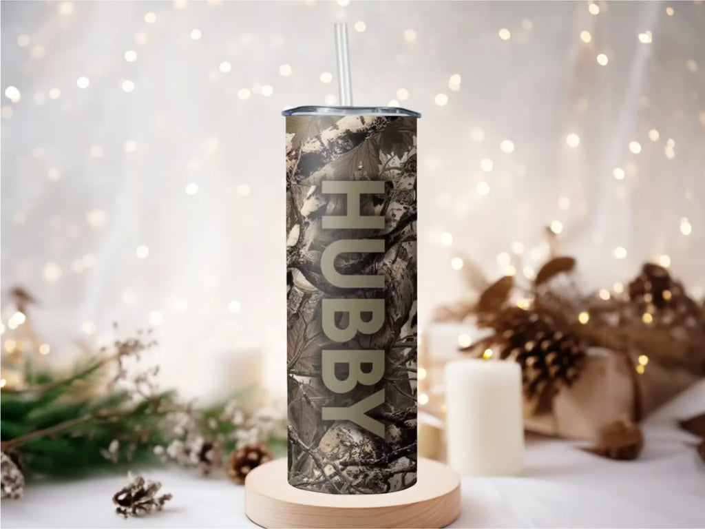 His and Hers Camo Tumbler Set | Wifey and Hubby 20oz Skinny Tumblers