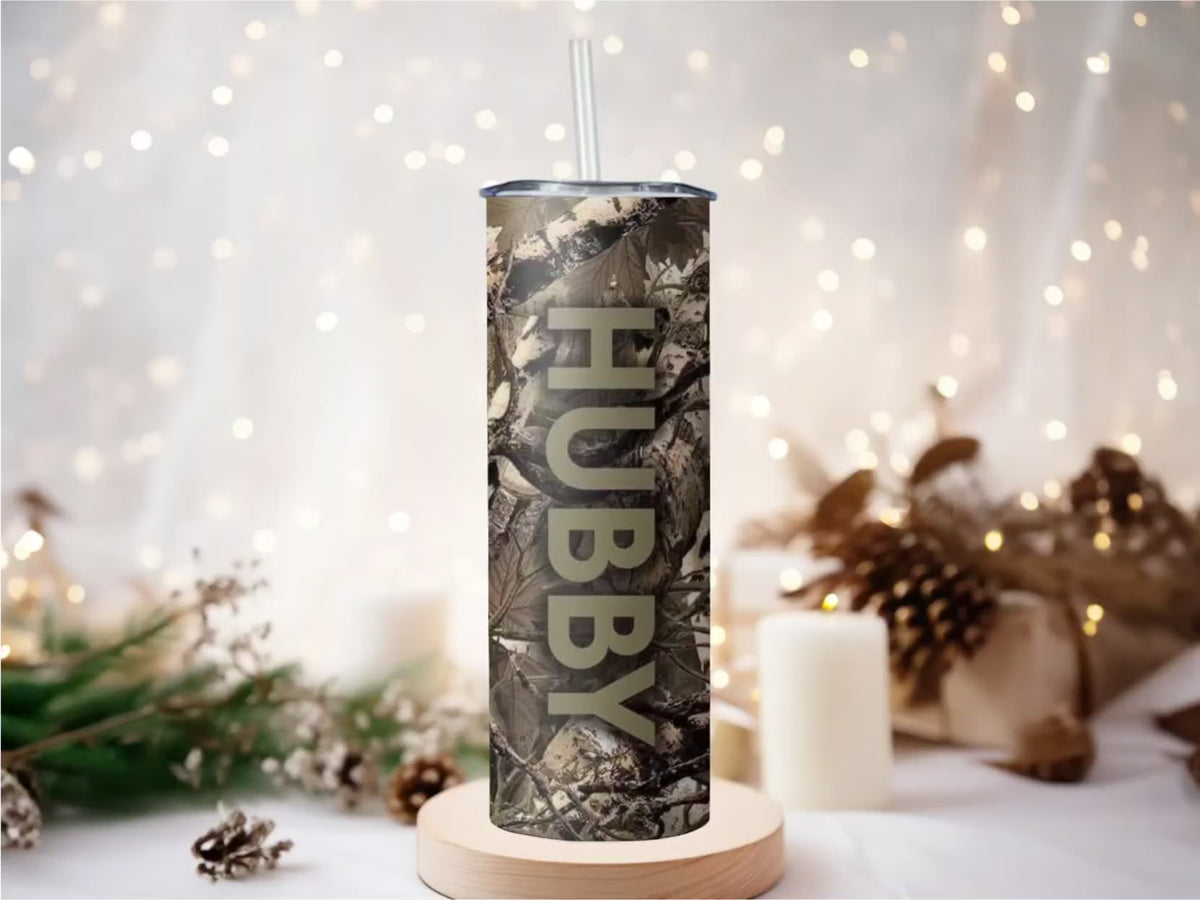 His and Hers Camo Tumbler Set | Wifey and Hubby 20oz Skinny Tumblers